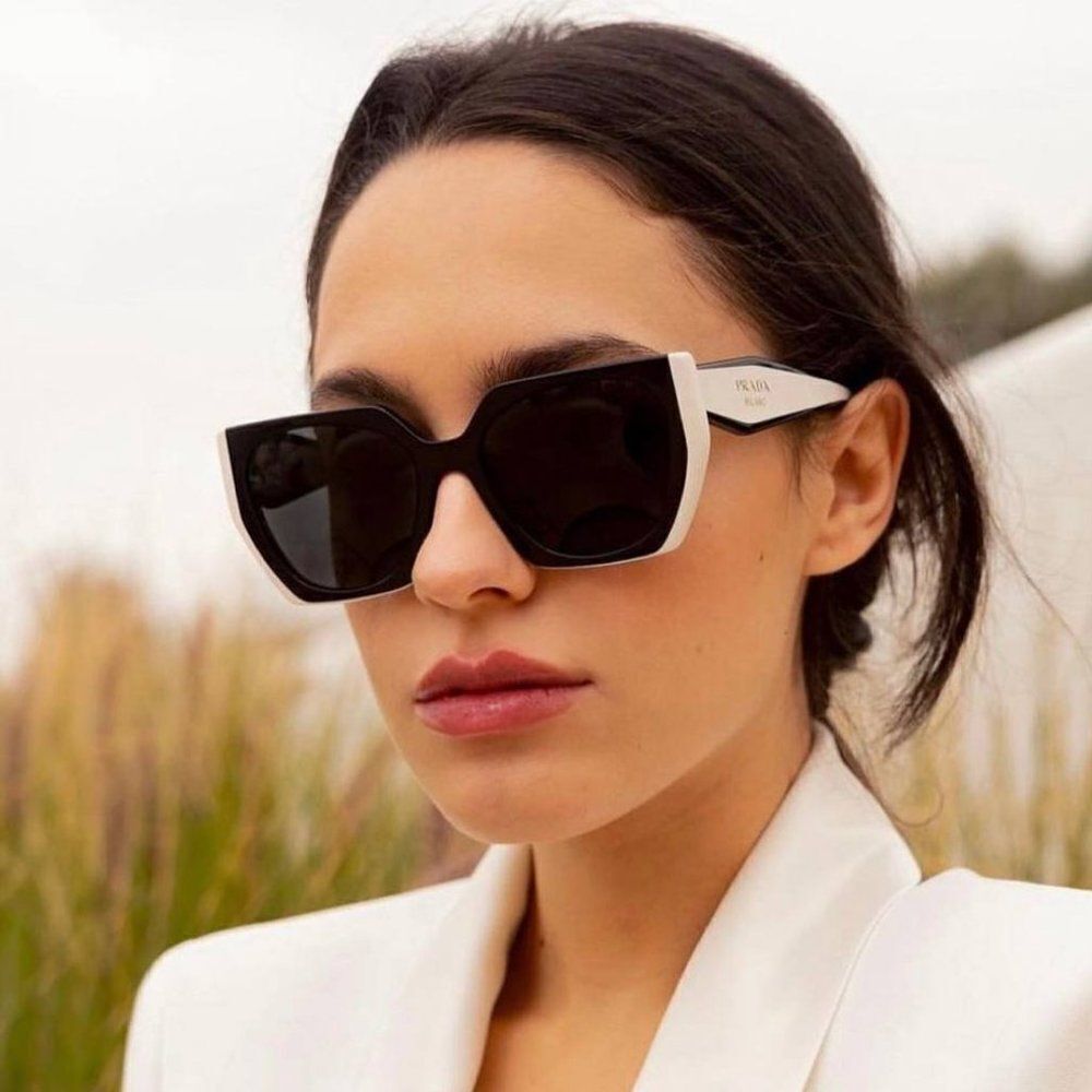 NEW Prada  PR15WS 09Q5S0 Black White Dark Gray Square Women Sunglasses - Picture 3 of 13